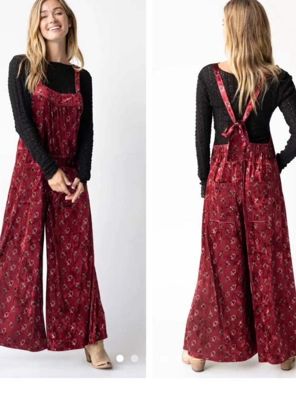 Natural Life Velvet Dakota Tie Wide Leg Jumpsuit - Picture 2 of 8